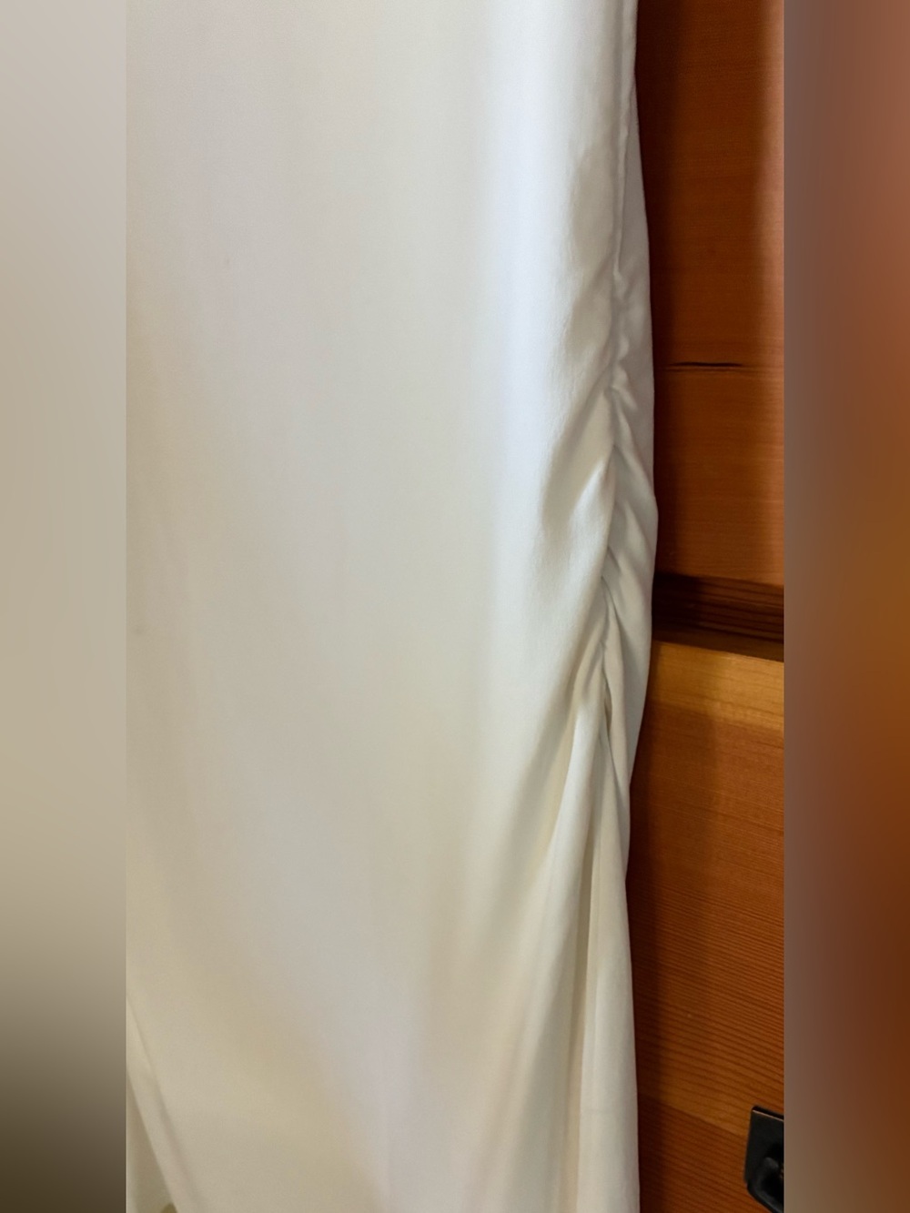 Moda International White Ruched Sheath Dress Small Minimalist Midi Stretch - Picture 4 of 6
